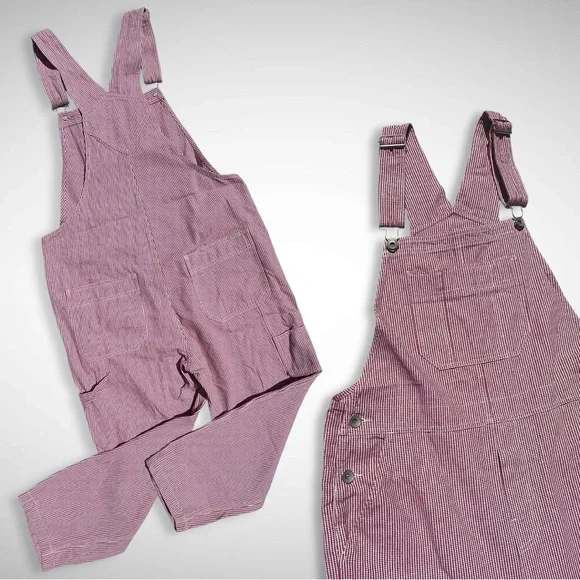 Brixton Christina Red White Checkerboard Denim Carpenter Overall Work Wear large - Picture 6 of 16